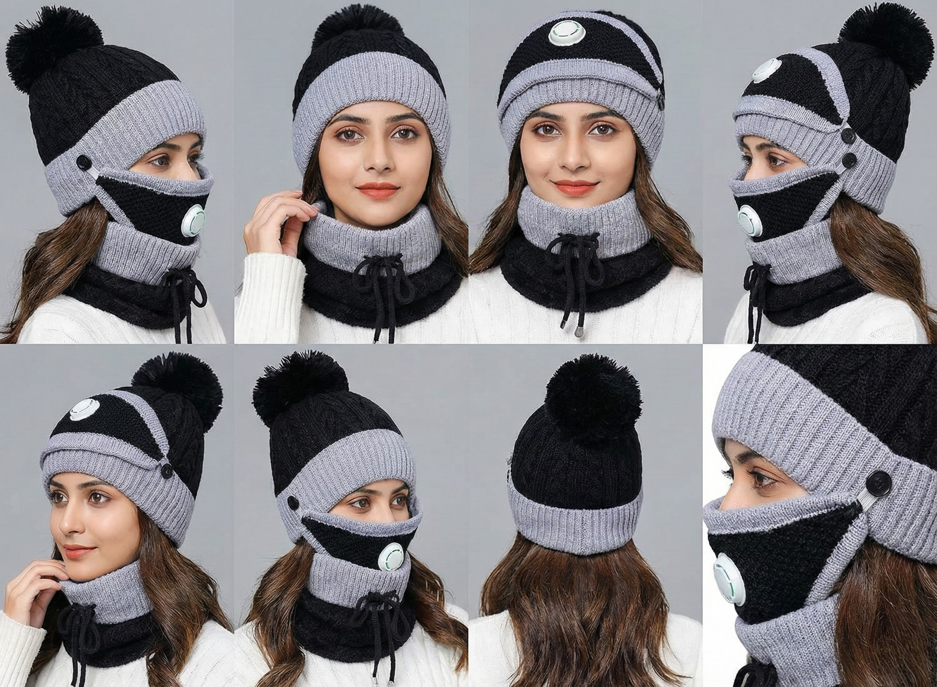 Unisex Winter Knit Beanie Cap Hat Neck Warmer Scarf
